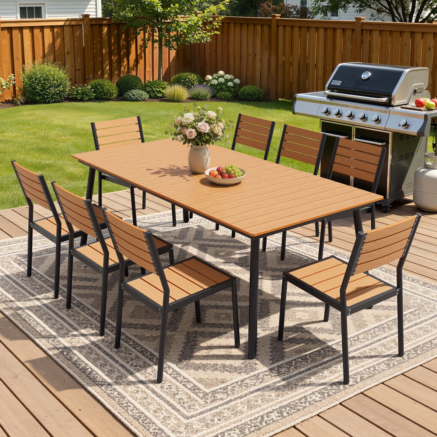 Aluminum Dining Set with Umbrella Hole & Polywood Chairs