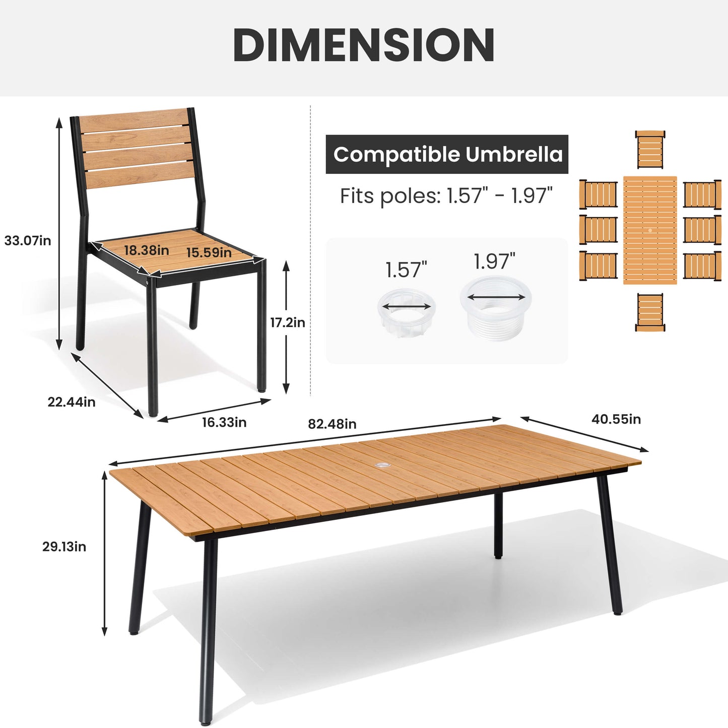 Aluminum Dining Set with Umbrella Hole & Polywood Chairs