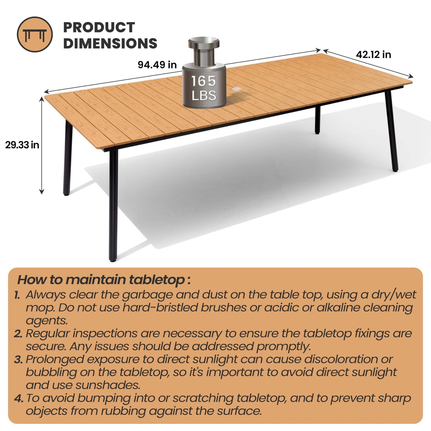 Aluminum Outdoor Dining Table with Umbrella Hole