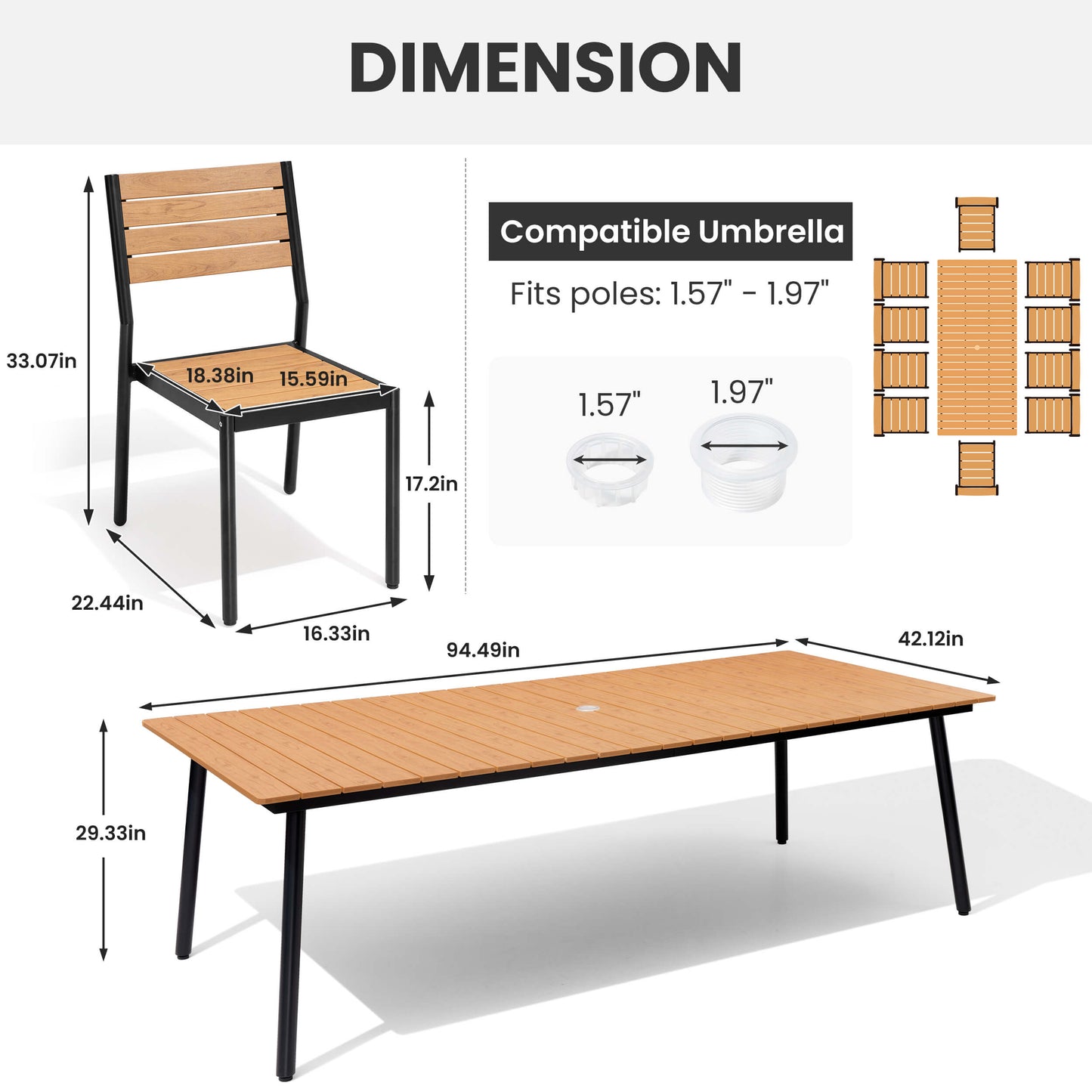 Aluminum Dining Set with Umbrella Hole & Polywood Chairs