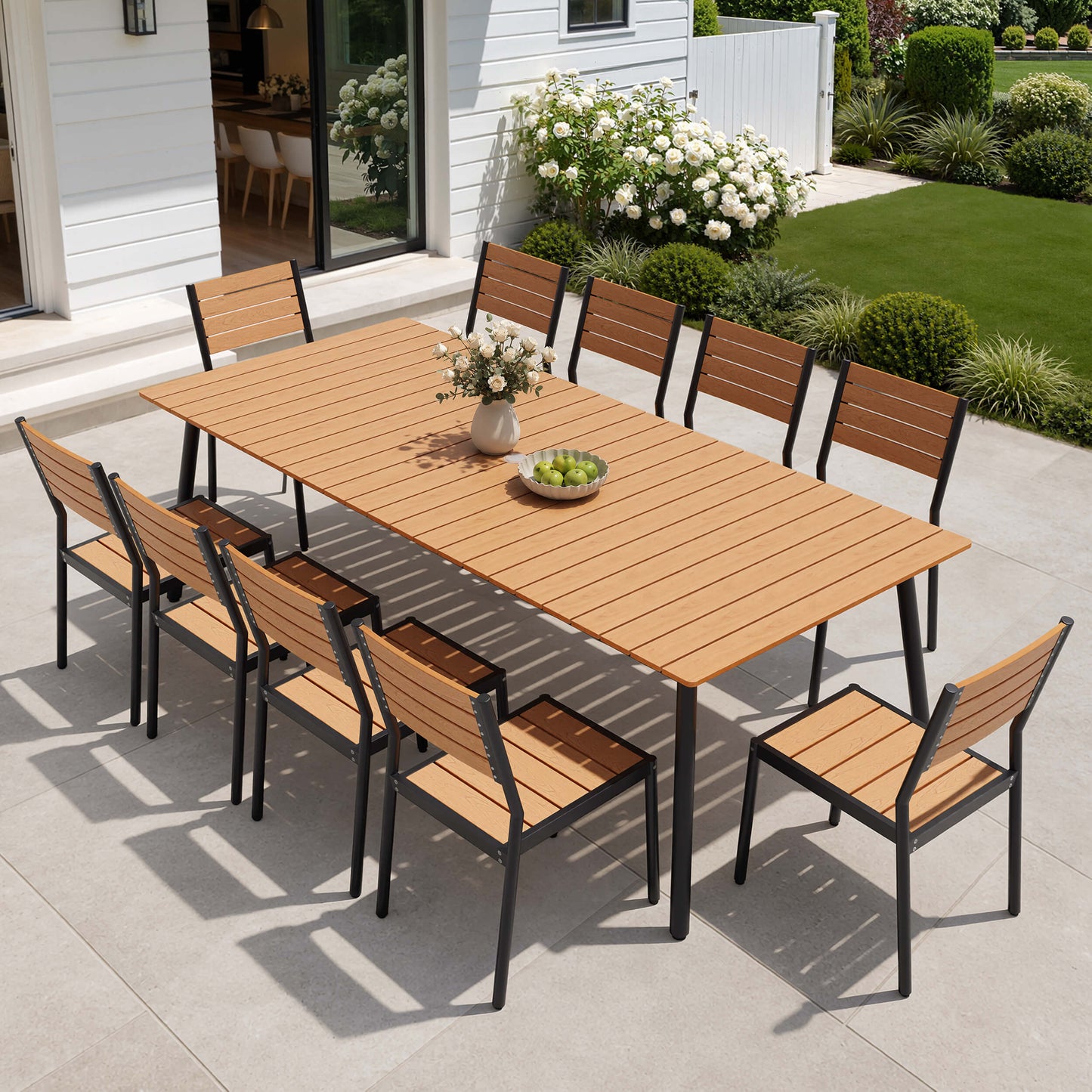 Aluminum Dining Set with Umbrella Hole & Polywood Chairs