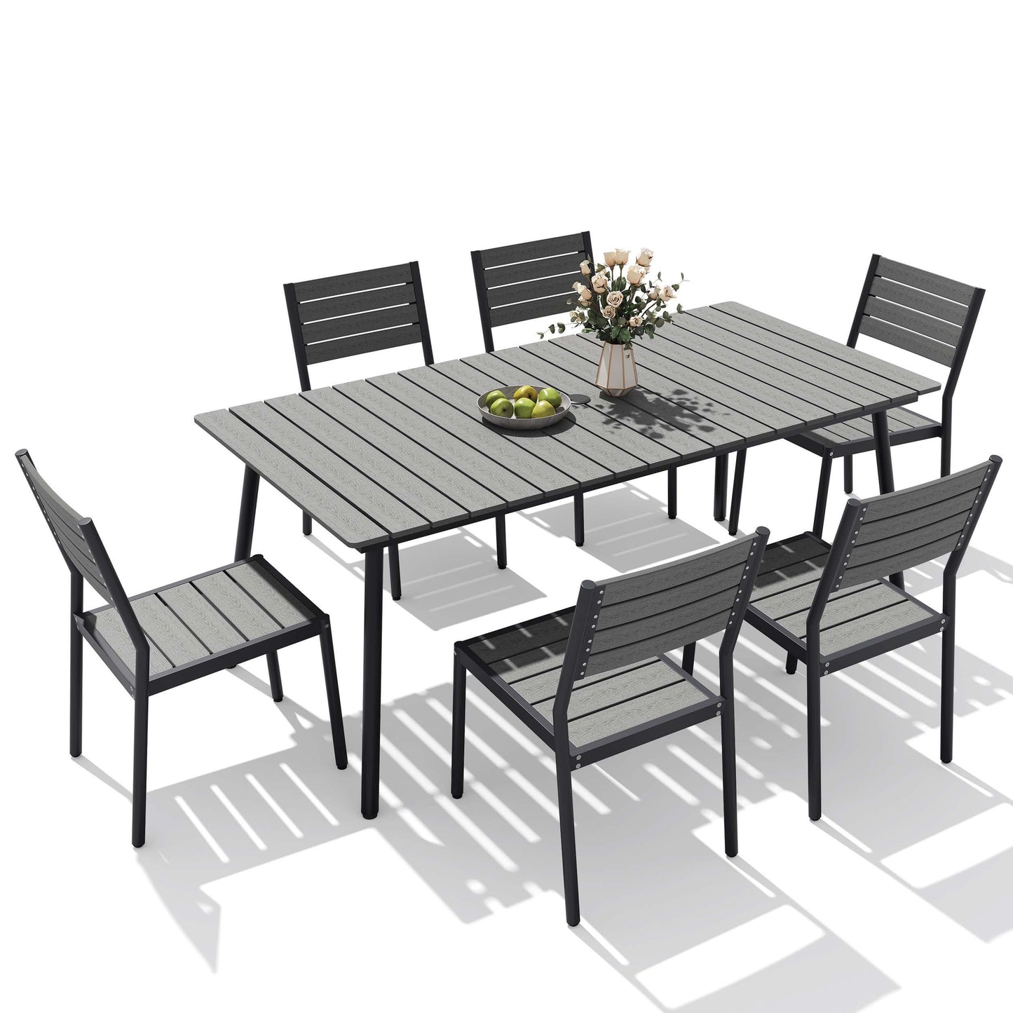 Aluminum Dining Set with Umbrella Hole & Polywood Chairs
