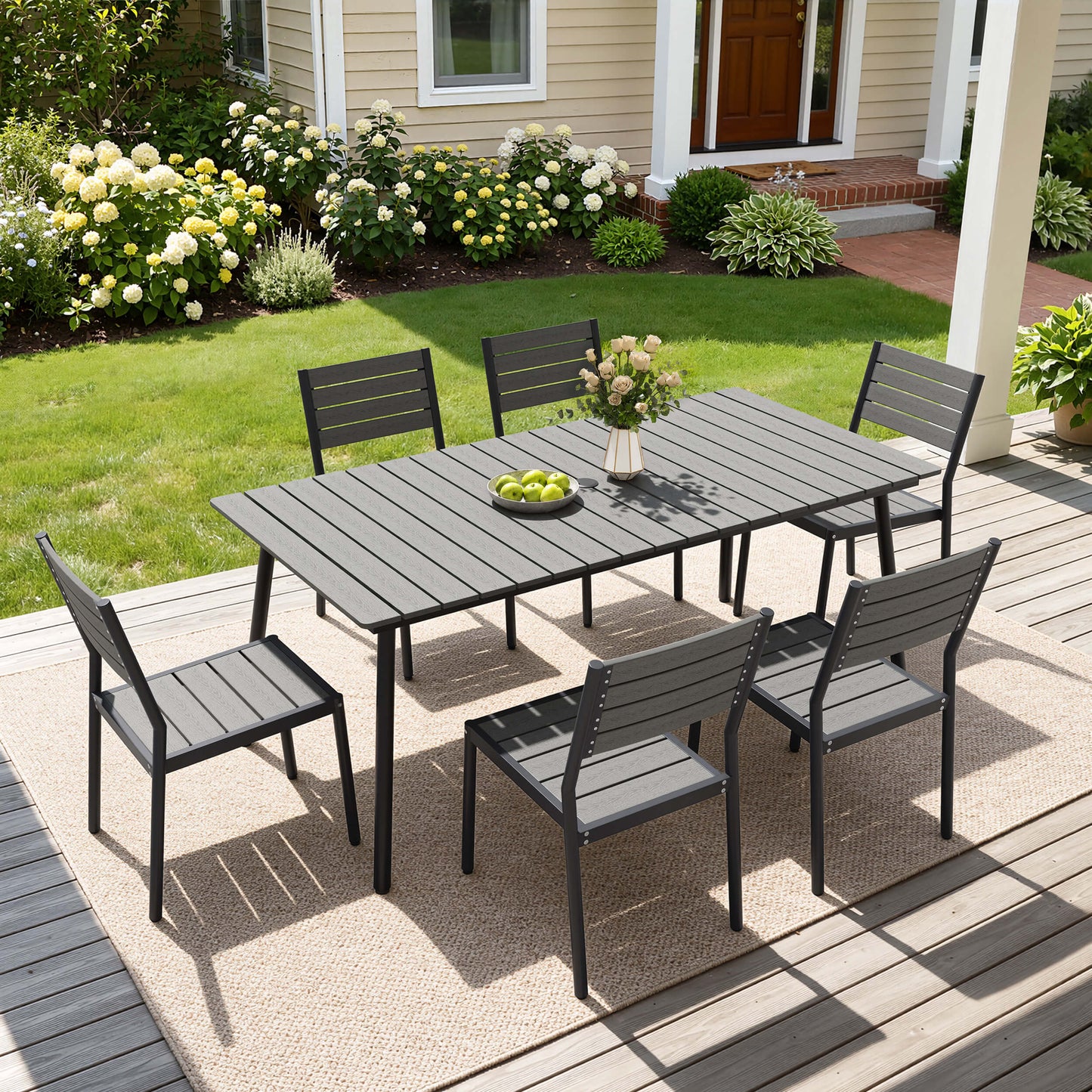 Aluminum Dining Set with Umbrella Hole & Polywood Chairs