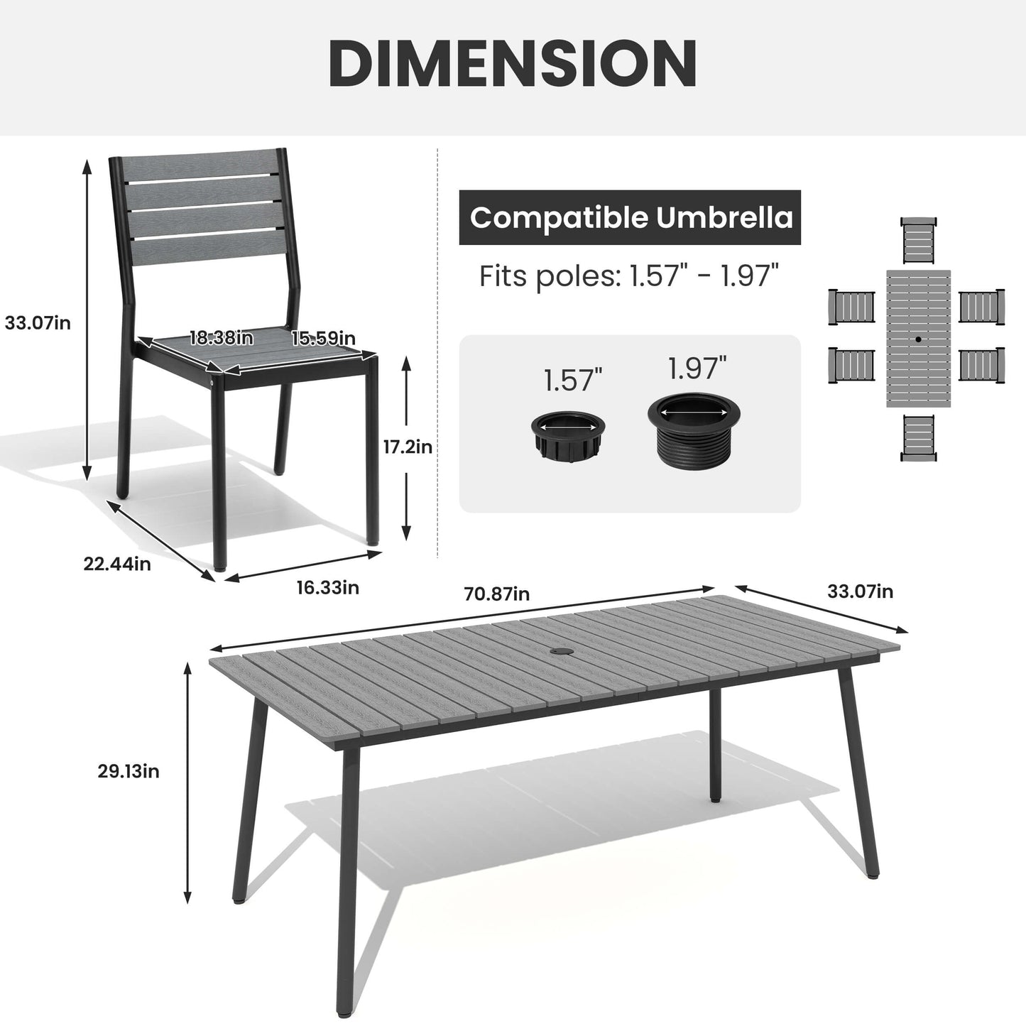 Aluminum Dining Set with Umbrella Hole & Polywood Chairs
