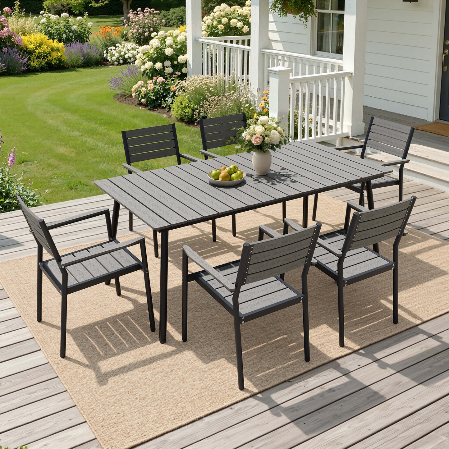 Aluminum Dining Set with Umbrella Hole & Polywood Chairs