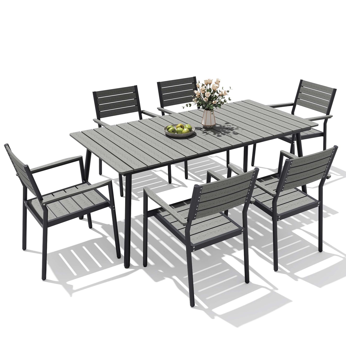 Aluminum Dining Set with Umbrella Hole & Polywood Chairs