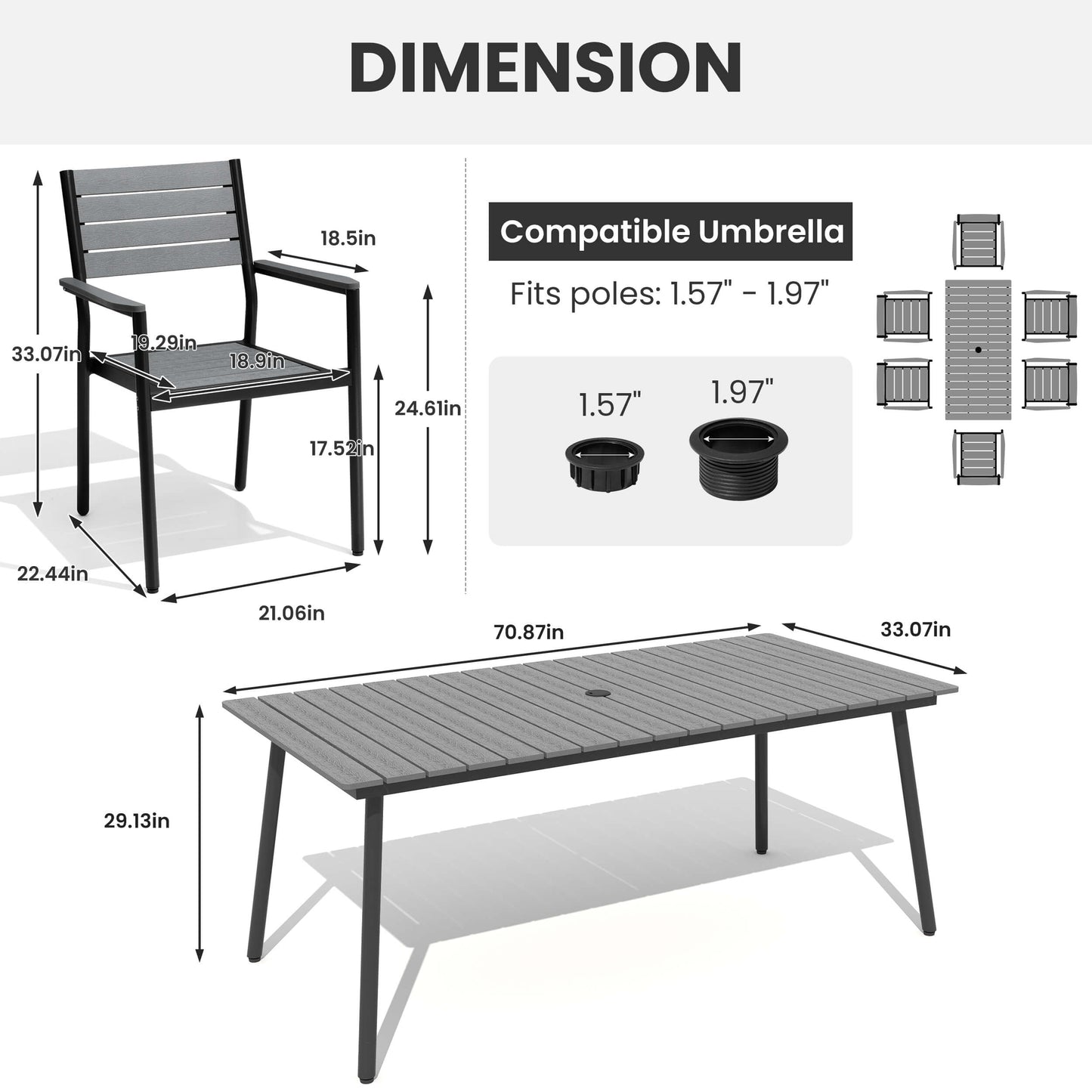 Aluminum Dining Set with Umbrella Hole & Polywood Chairs