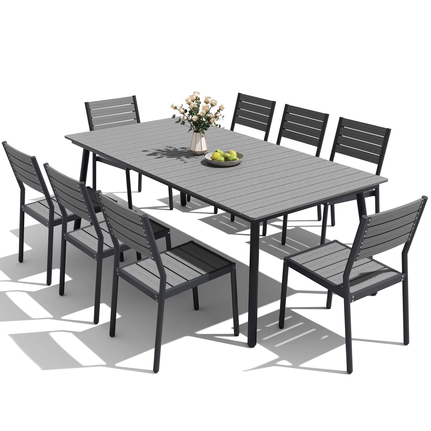 Aluminum Dining Set with Umbrella Hole & Polywood Chairs