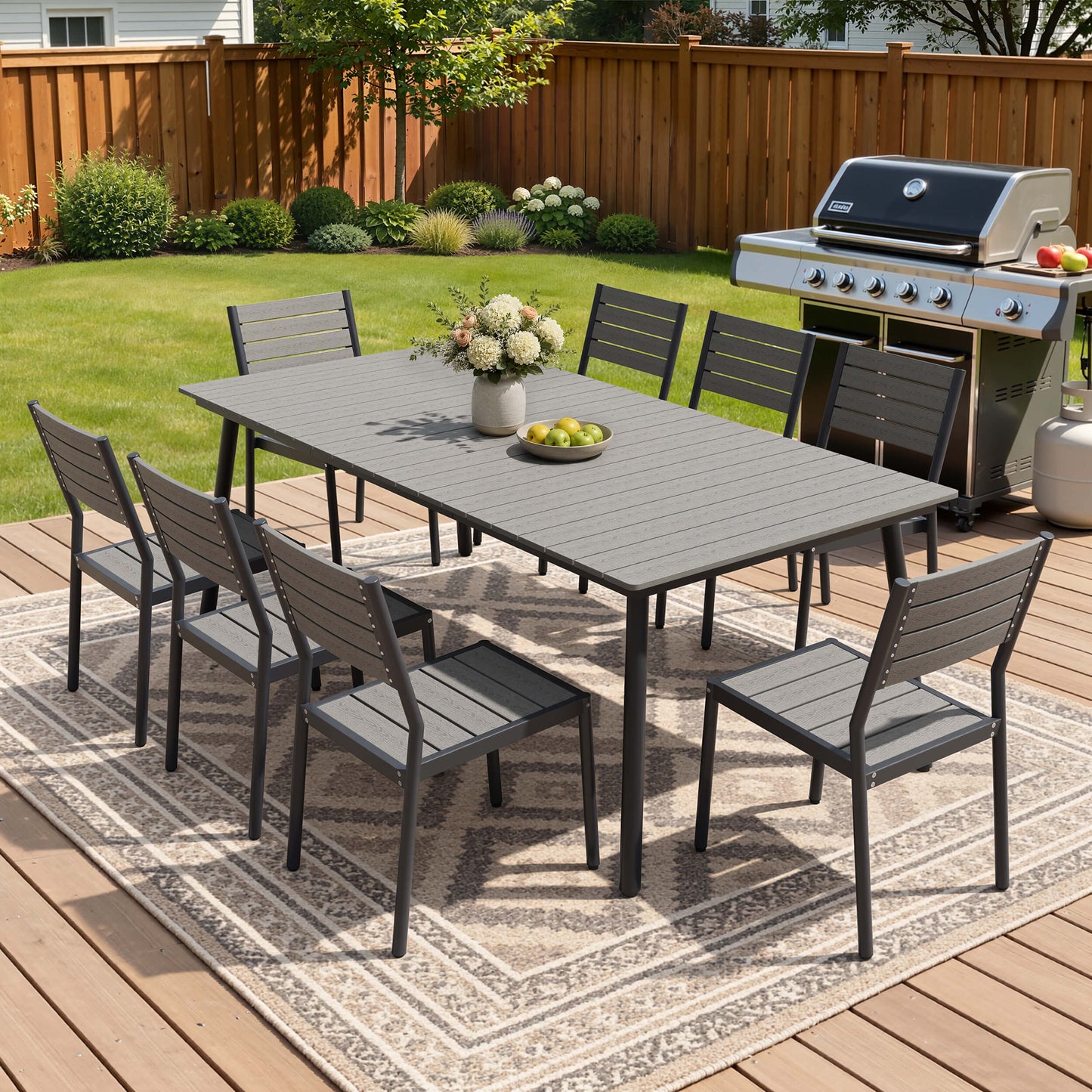 Aluminum Dining Set with Umbrella Hole & Polywood Chairs