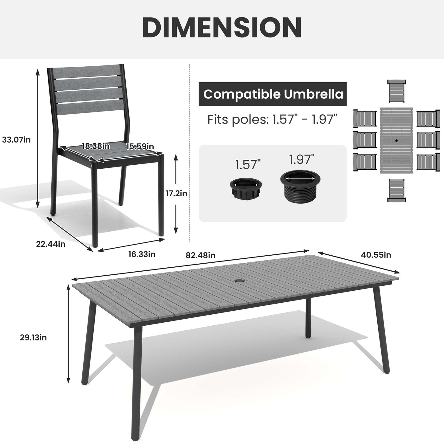 Aluminum Dining Set with Umbrella Hole & Polywood Chairs