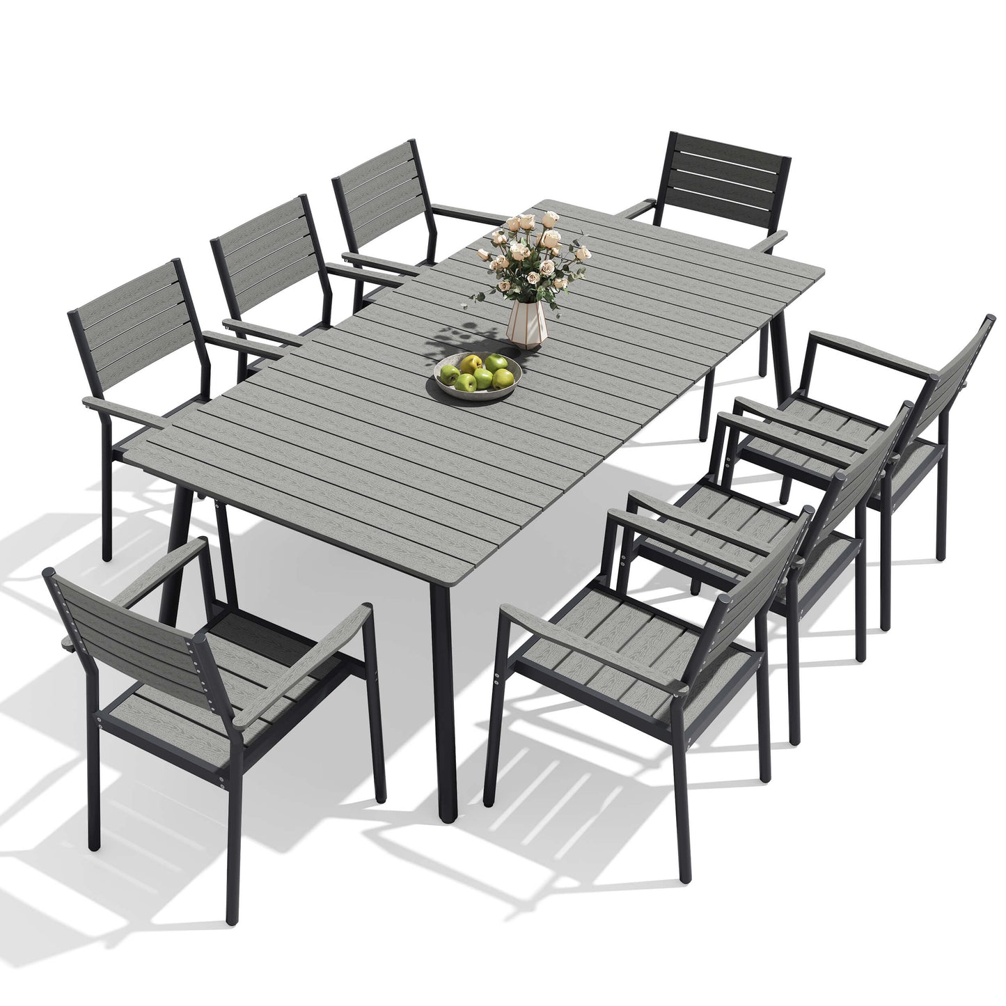 Aluminum Dining Set with Umbrella Hole & Polywood Chairs