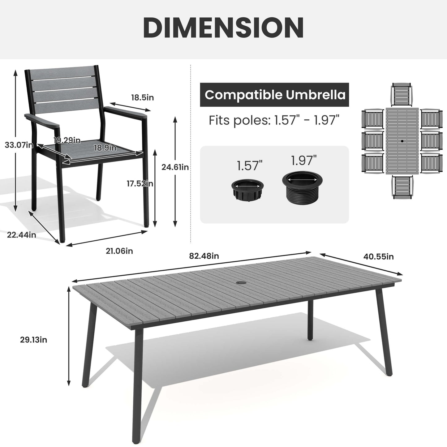 Aluminum Dining Set with Umbrella Hole & Polywood Chairs