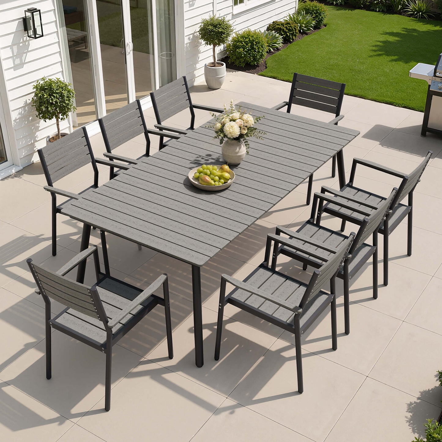 Aluminum Dining Set with Umbrella Hole & Polywood Chairs