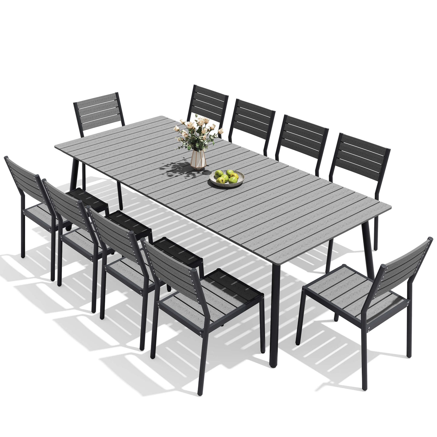 Aluminum Dining Set with Umbrella Hole & Polywood Chairs