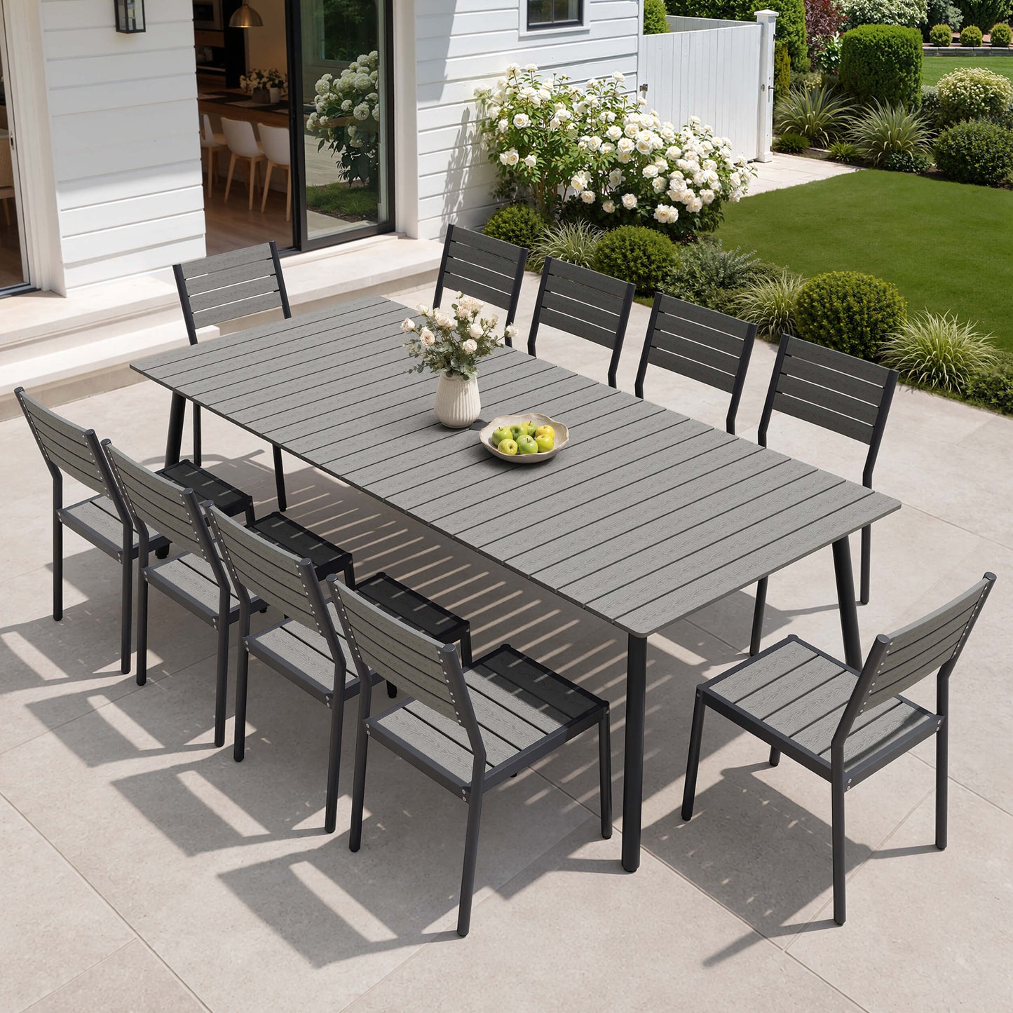 Aluminum Dining Set with Umbrella Hole & Polywood Chairs