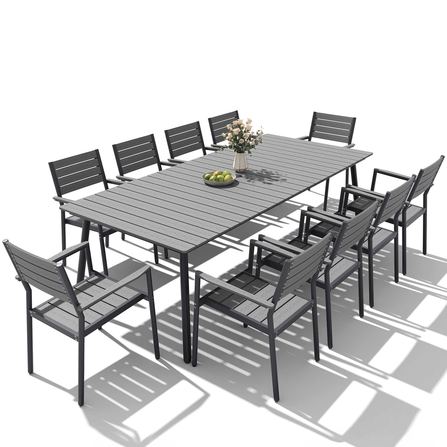 Aluminum Dining Set with Umbrella Hole & Polywood Chairs