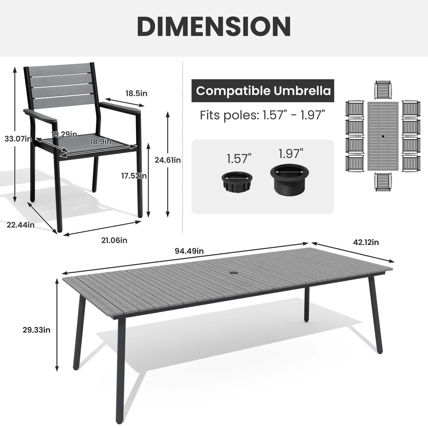 Aluminum Dining Set with Umbrella Hole & Polywood Chairs