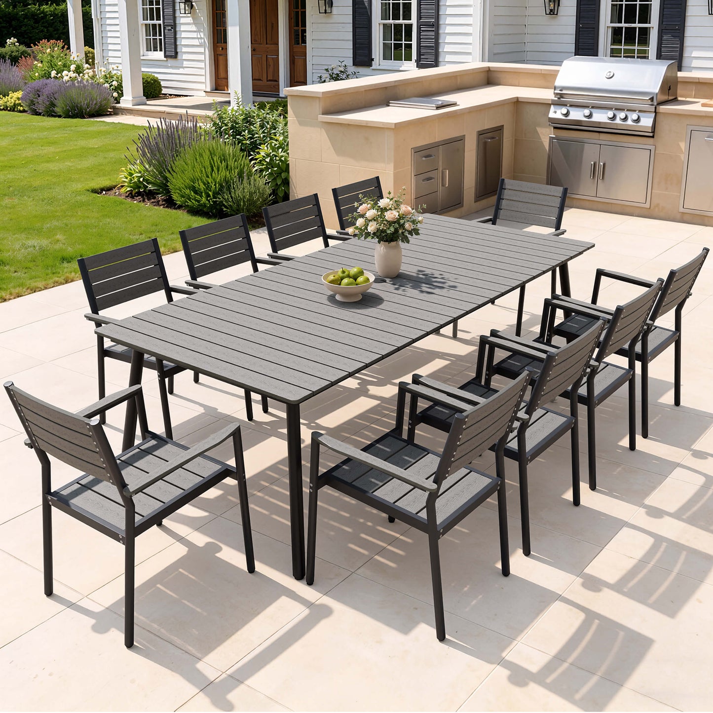 Aluminum Dining Set with Umbrella Hole & Polywood Chairs