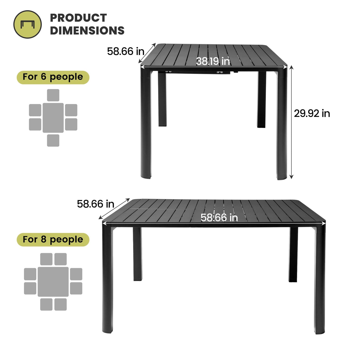 59x38" Aluminum Expandable Outdoor Dining Table