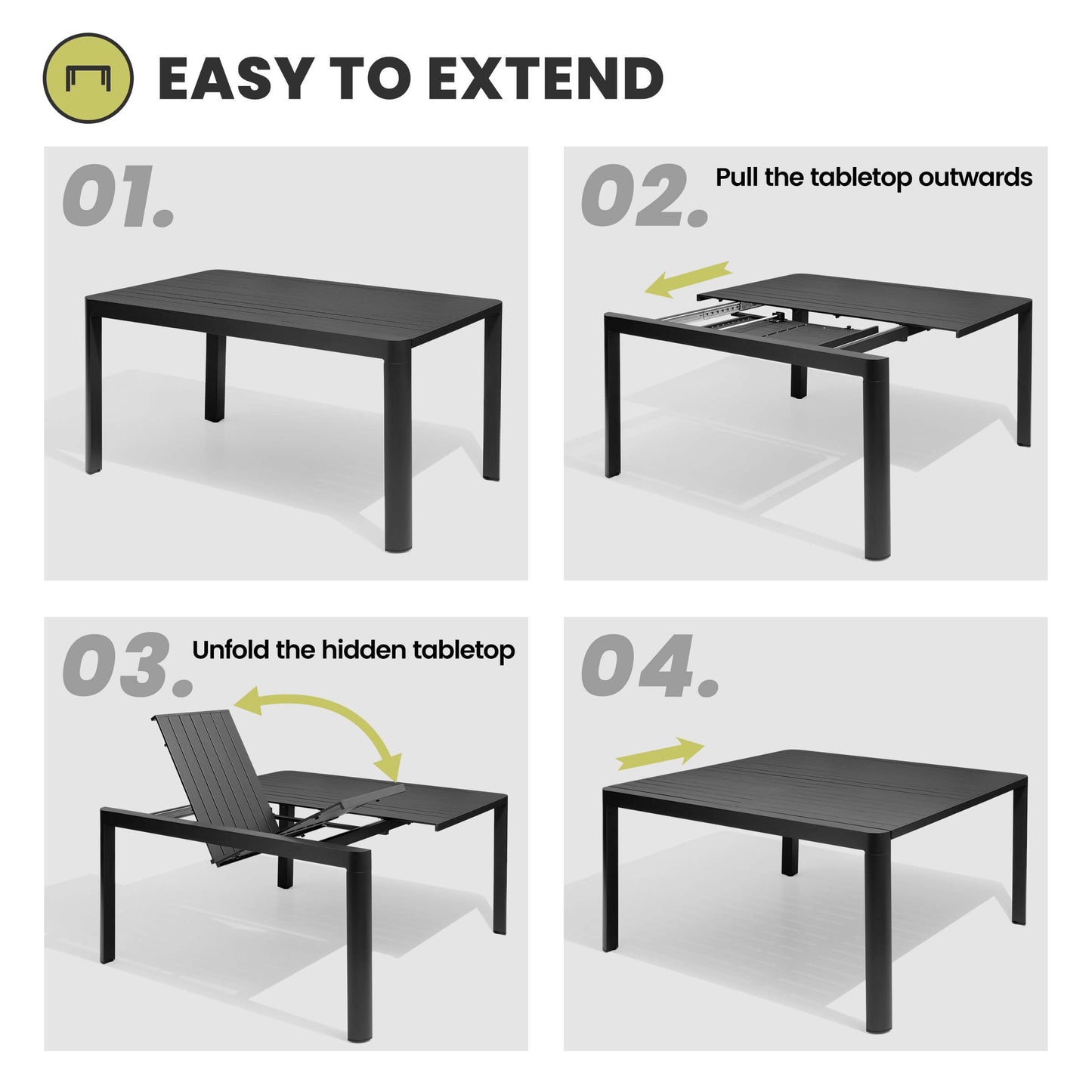 59x38" Aluminum Expandable Outdoor Dining Table