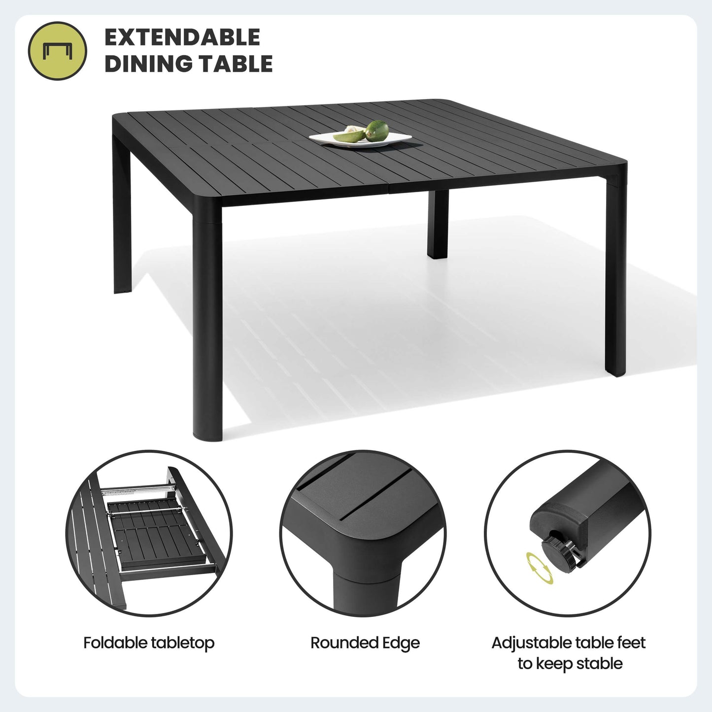 59x38" Aluminum Expandable Outdoor Dining Table