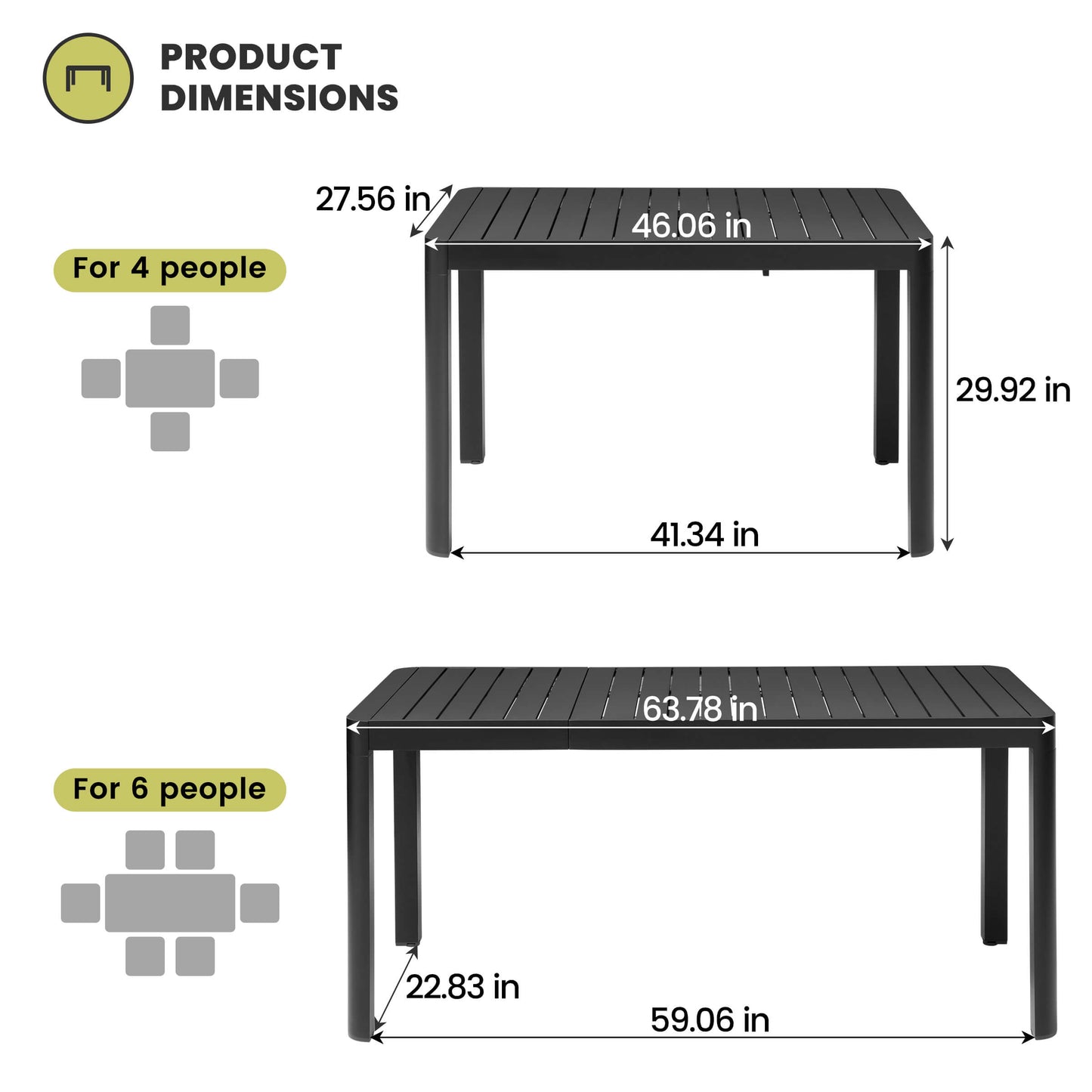 64x28" Expandable Aluminum Outdoor Dining Table