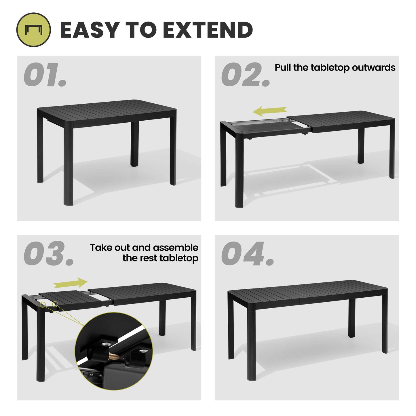 64x28" Expandable Aluminum Outdoor Dining Table