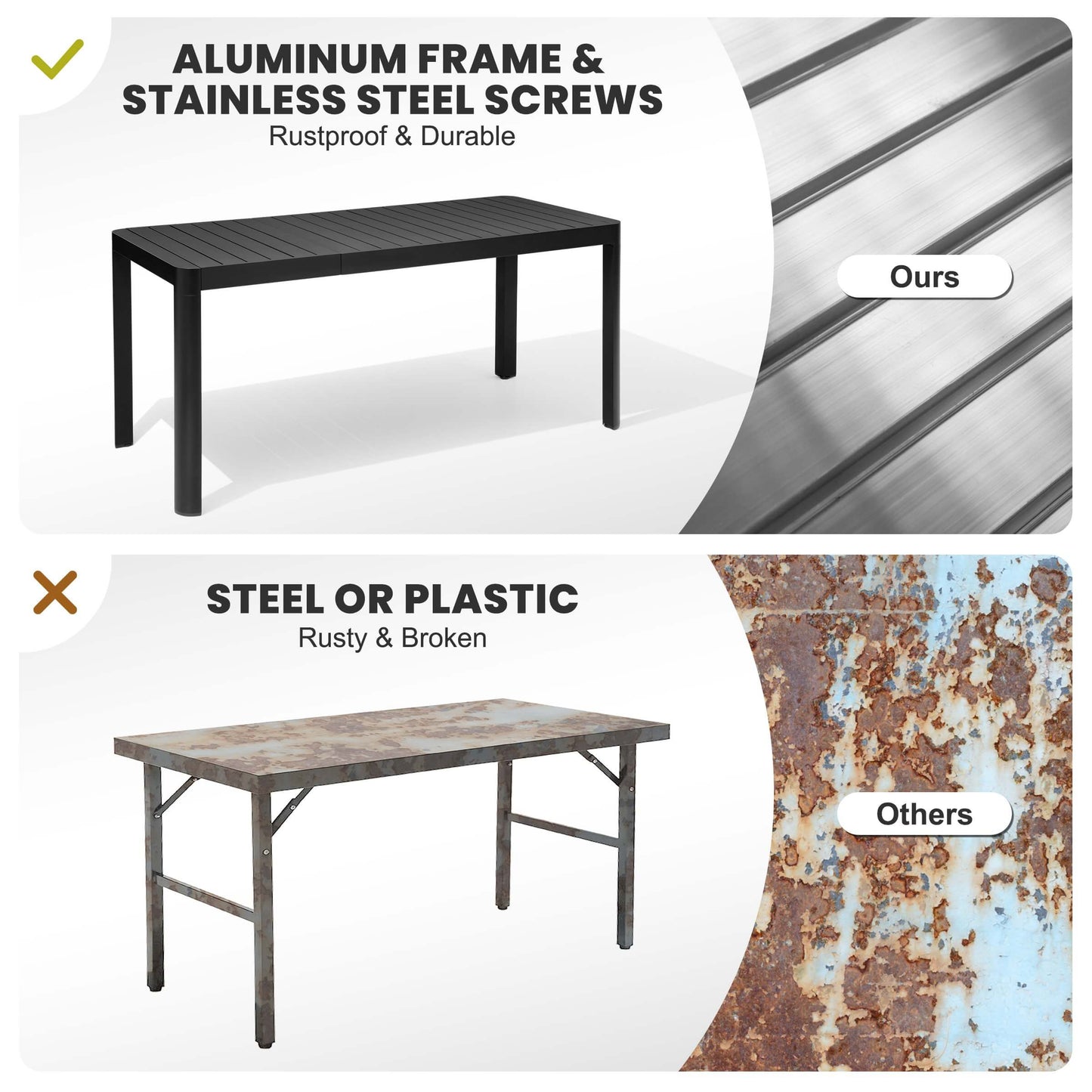 64x28" Expandable Aluminum Outdoor Dining Table