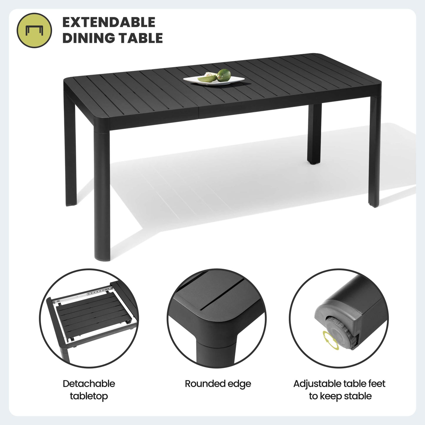 64x28" Expandable Aluminum Outdoor Dining Table