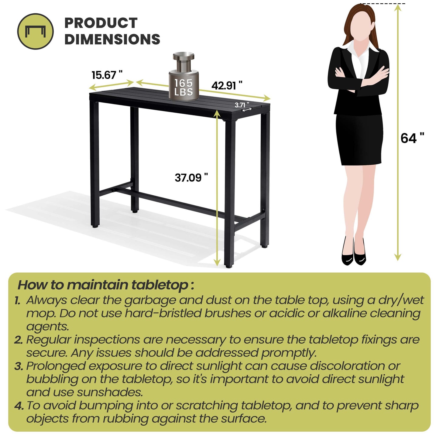Outdoor Bar Table with Steel Frame