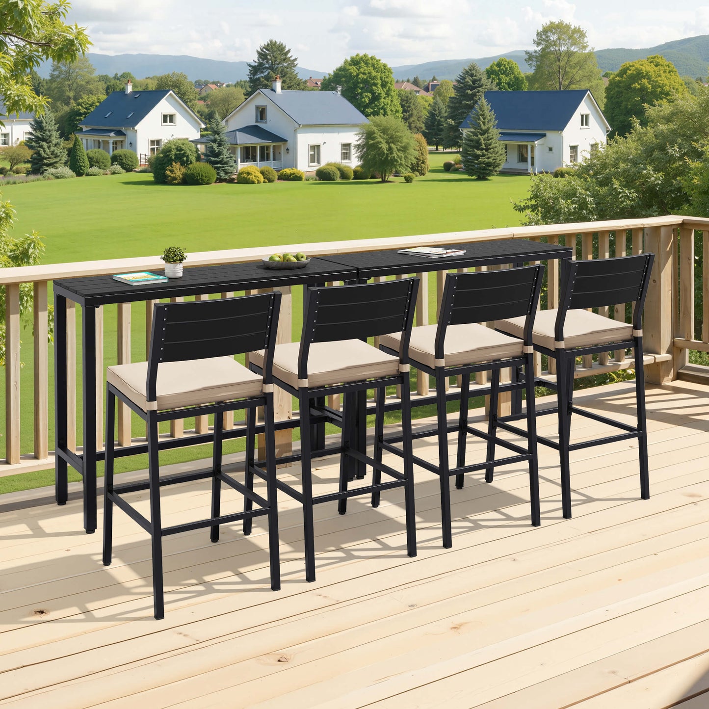 3-Piece Outdoor Bar Set with Wood-Plastic Table and Bar Chairs