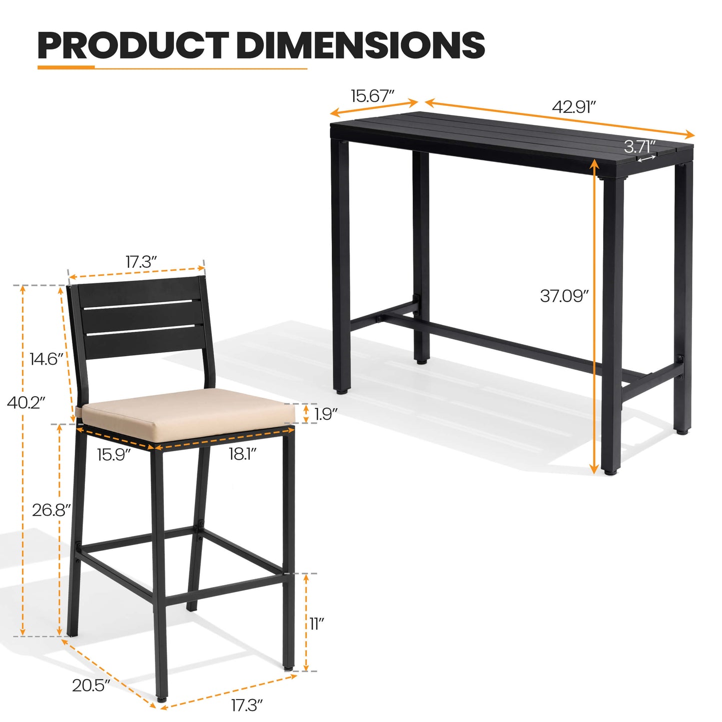 3-Piece Outdoor Bar Set with Wood-Plastic Table and Bar Chairs