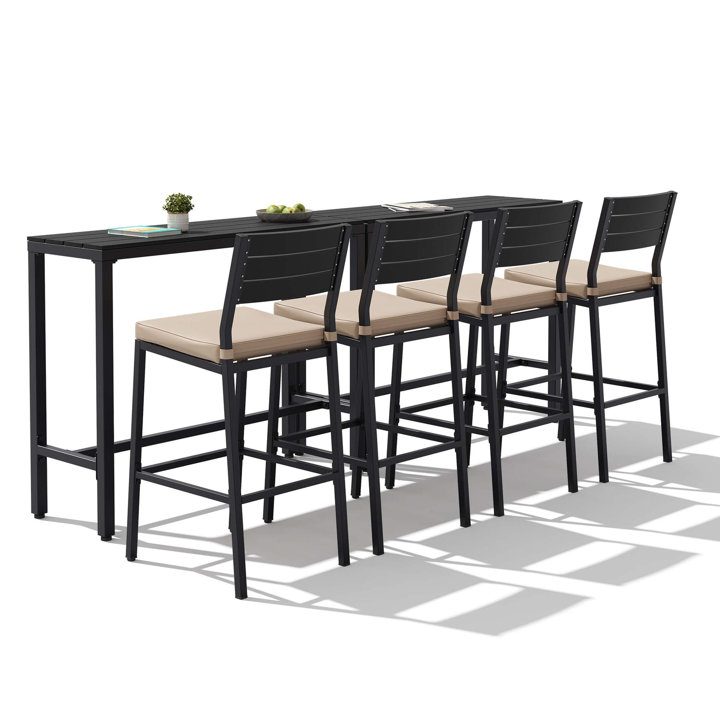 3-Piece Outdoor Bar Set with Wood-Plastic Table and Bar Chairs