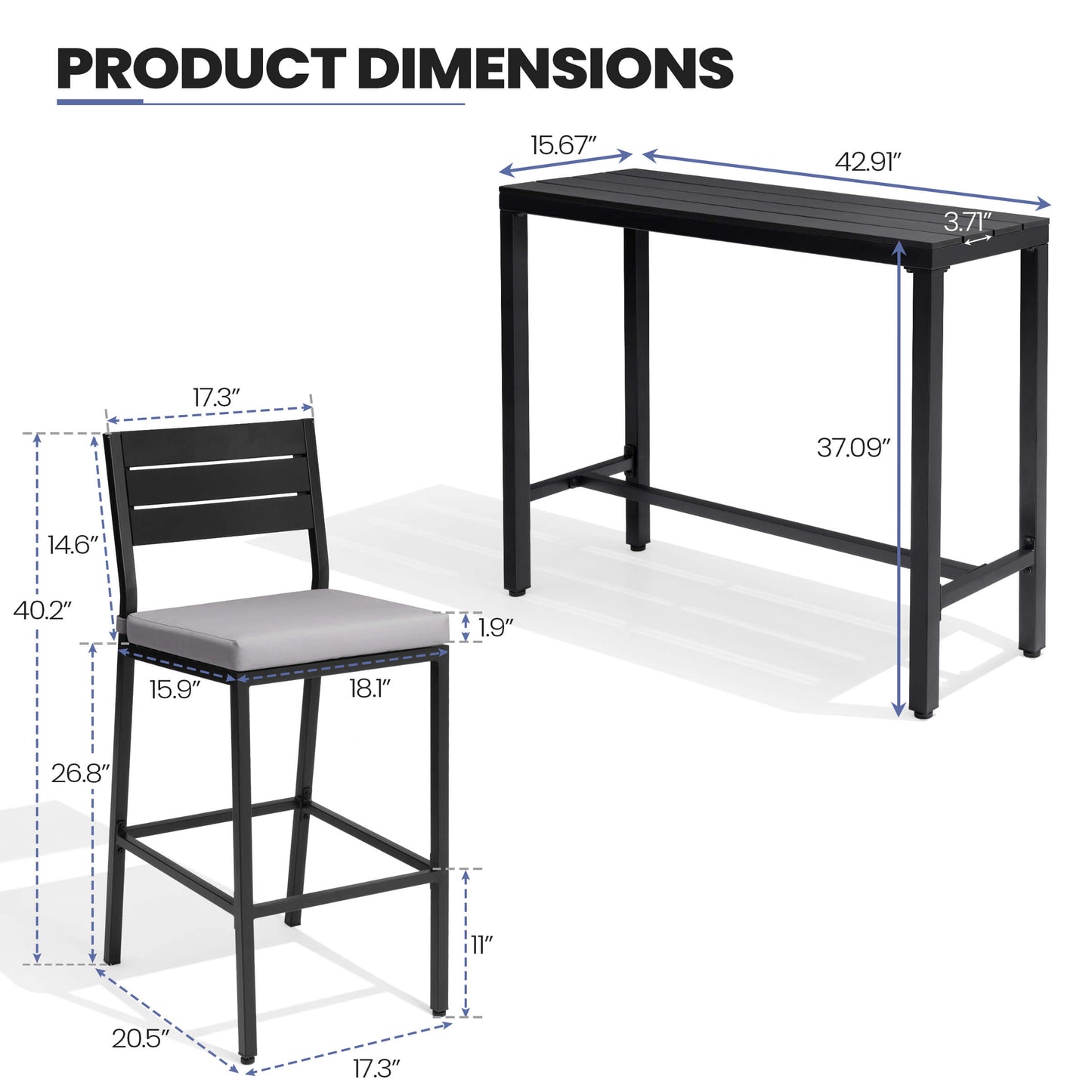 3-Piece Outdoor Bar Set with Wood-Plastic Table and Bar Chairs