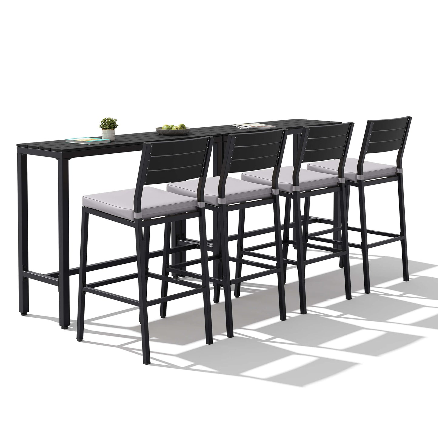 3-Piece Outdoor Bar Set with Wood-Plastic Table and Bar Chairs