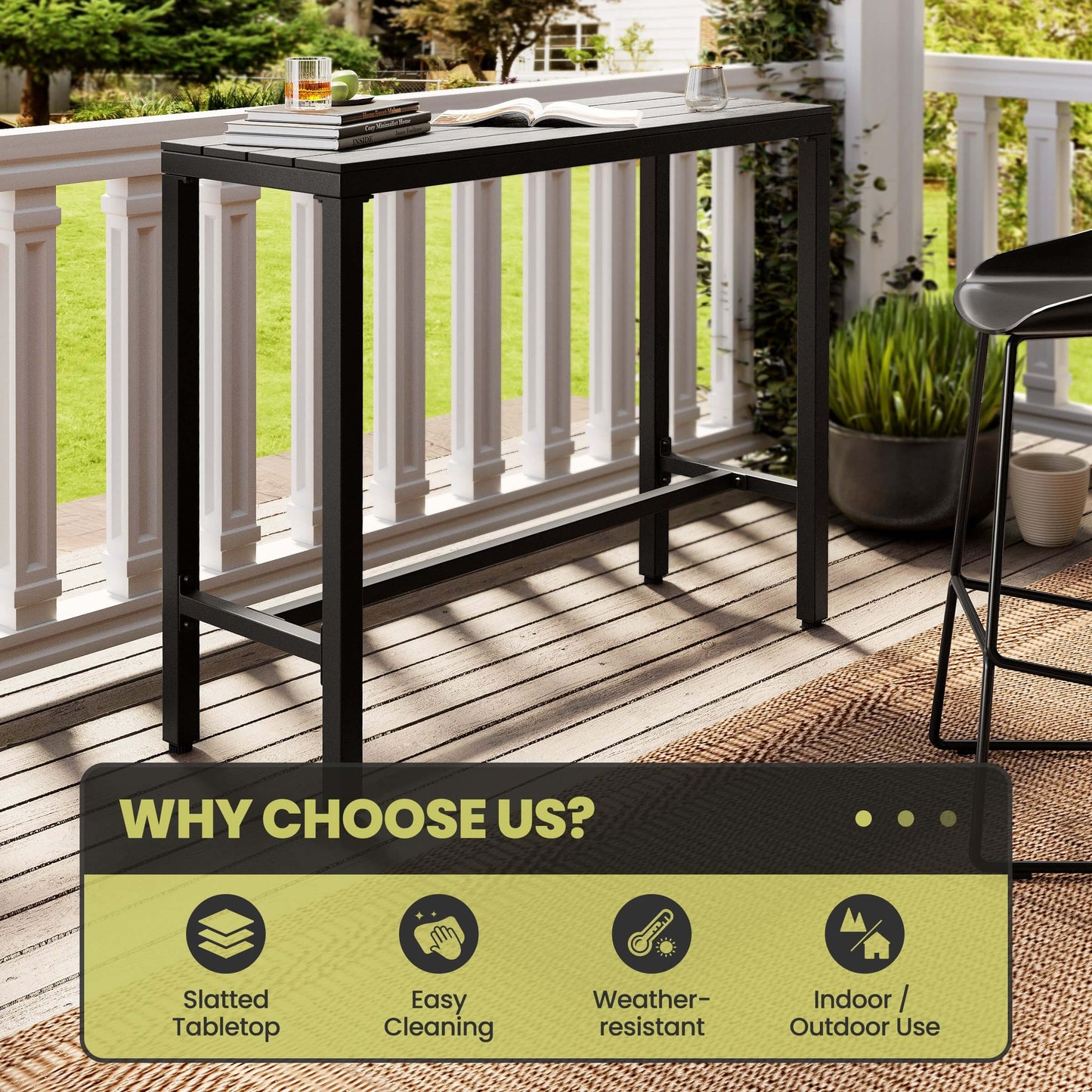 Outdoor Bar Table with Steel Frame