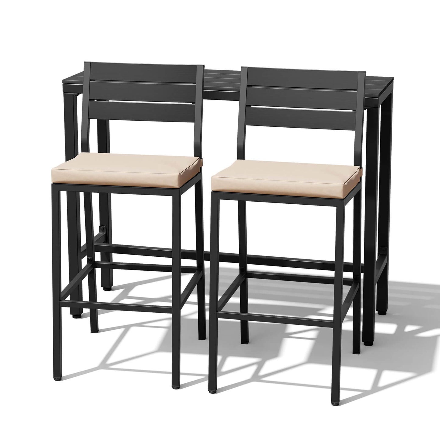 3-Piece Outdoor Bar Set with Wood-Plastic Table and Bar Chairs
