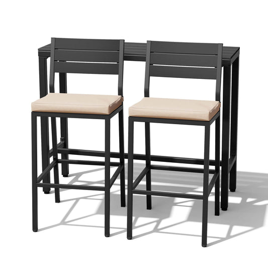 3-Piece Outdoor Bar Set with Wood-Plastic Table and Bar Chairs