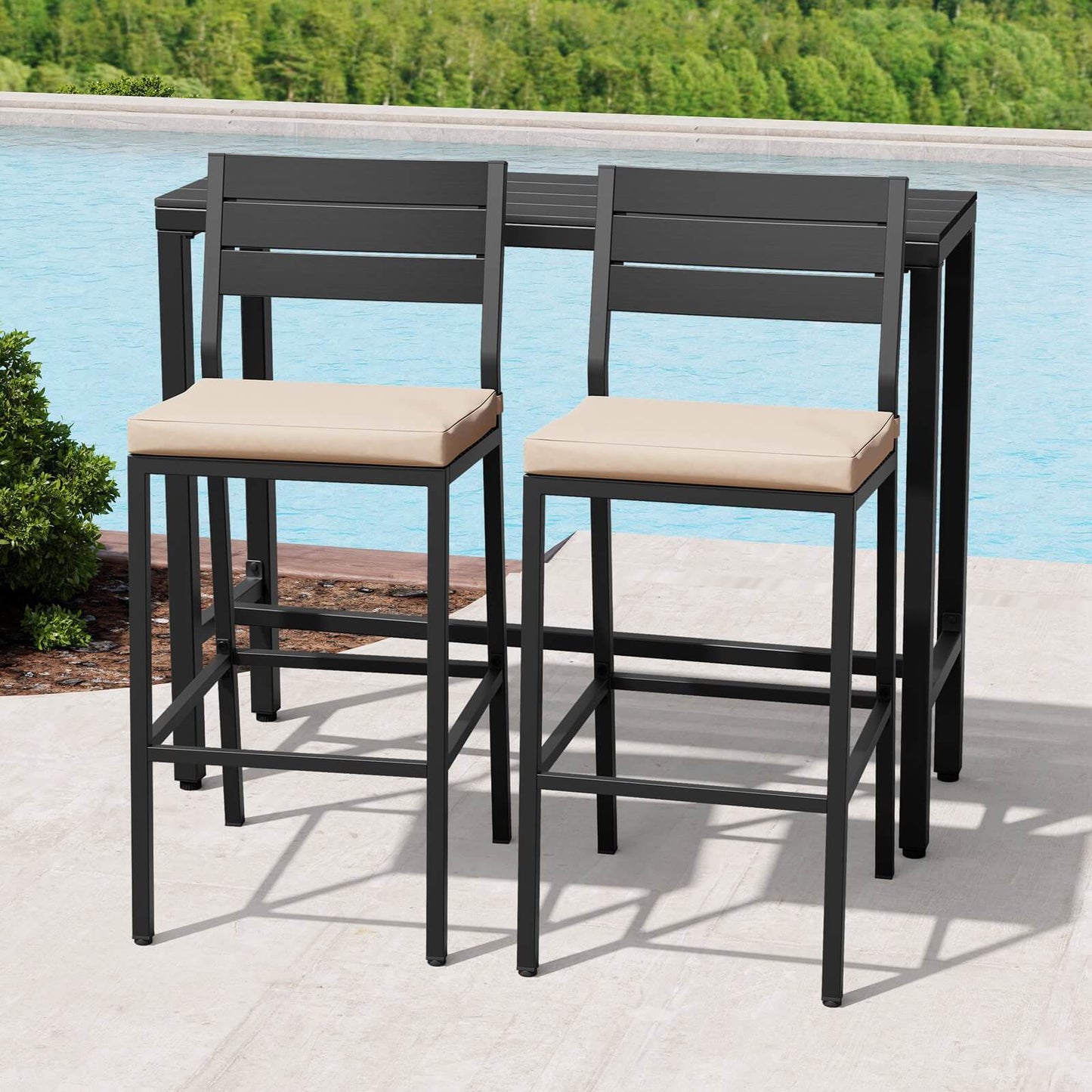 3-Piece Outdoor Bar Set with Wood-Plastic Table and Bar Chairs