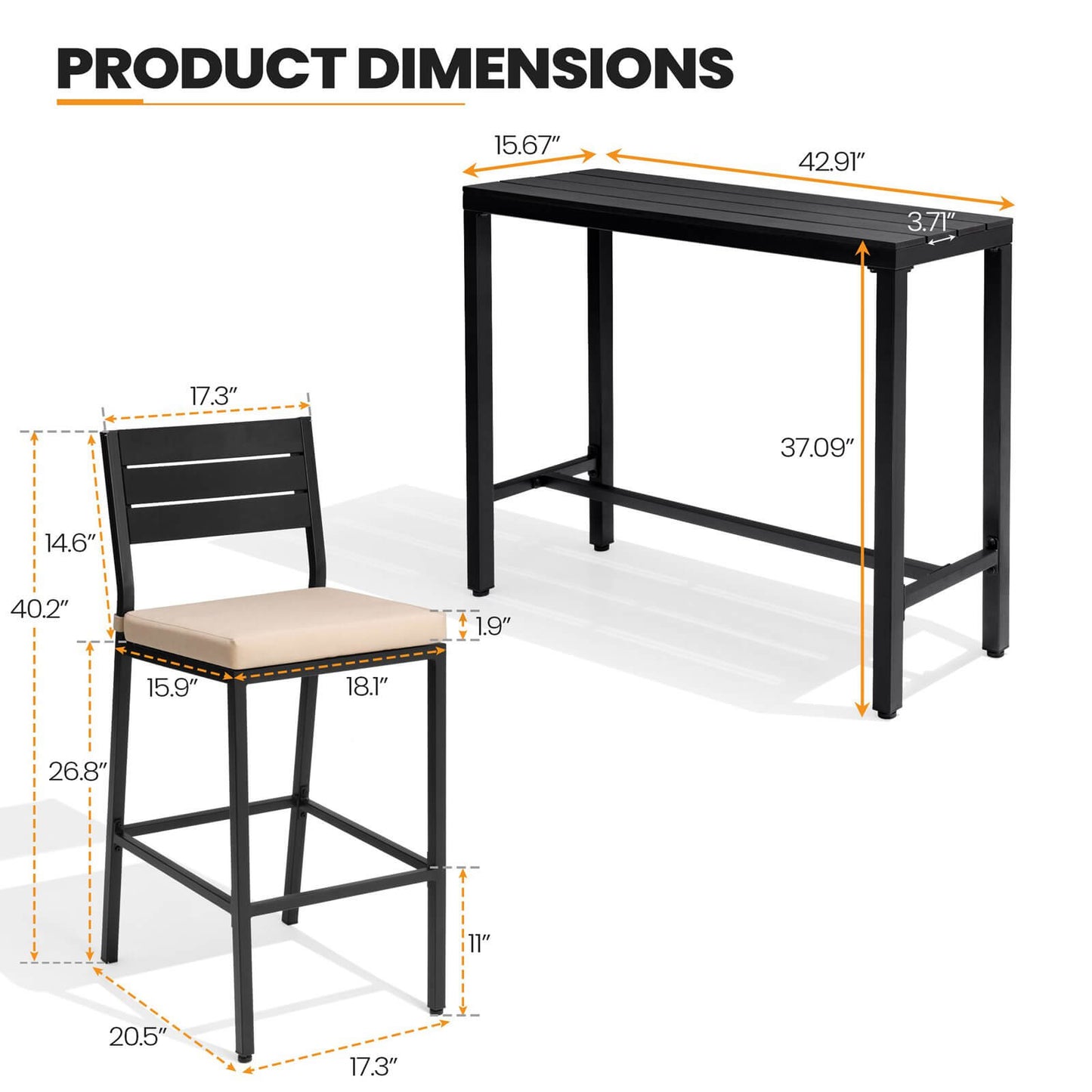 3-Piece Outdoor Bar Set with Wood-Plastic Table and Bar Chairs