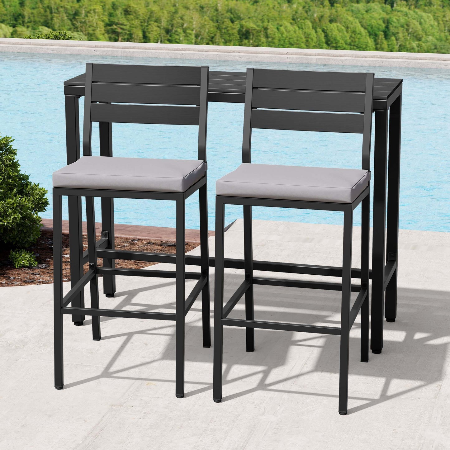3-Piece Outdoor Bar Set with Wood-Plastic Table and Bar Chairs