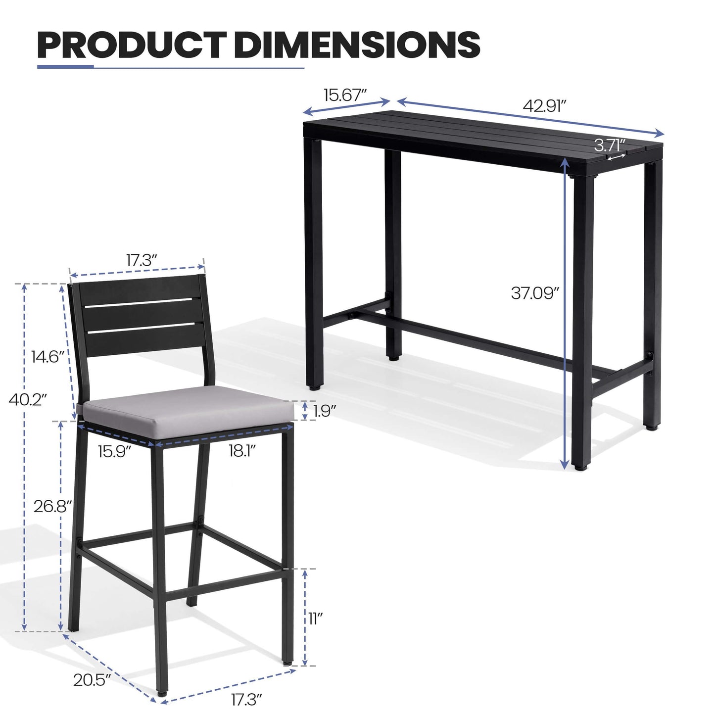 3-Piece Outdoor Bar Set with Wood-Plastic Table and Bar Chairs
