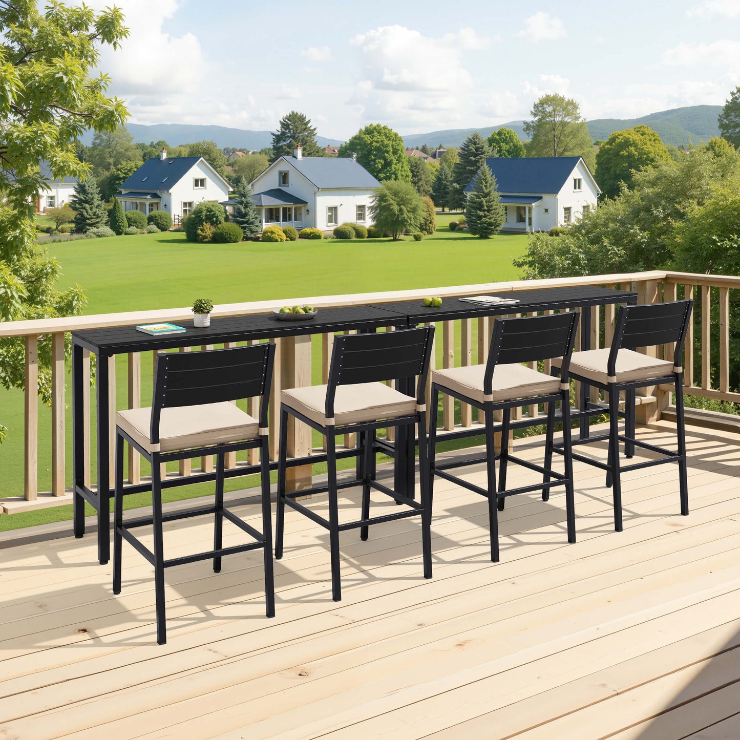 3-Piece Outdoor Bar Set with Wood-Plastic Table and Bar Chairs