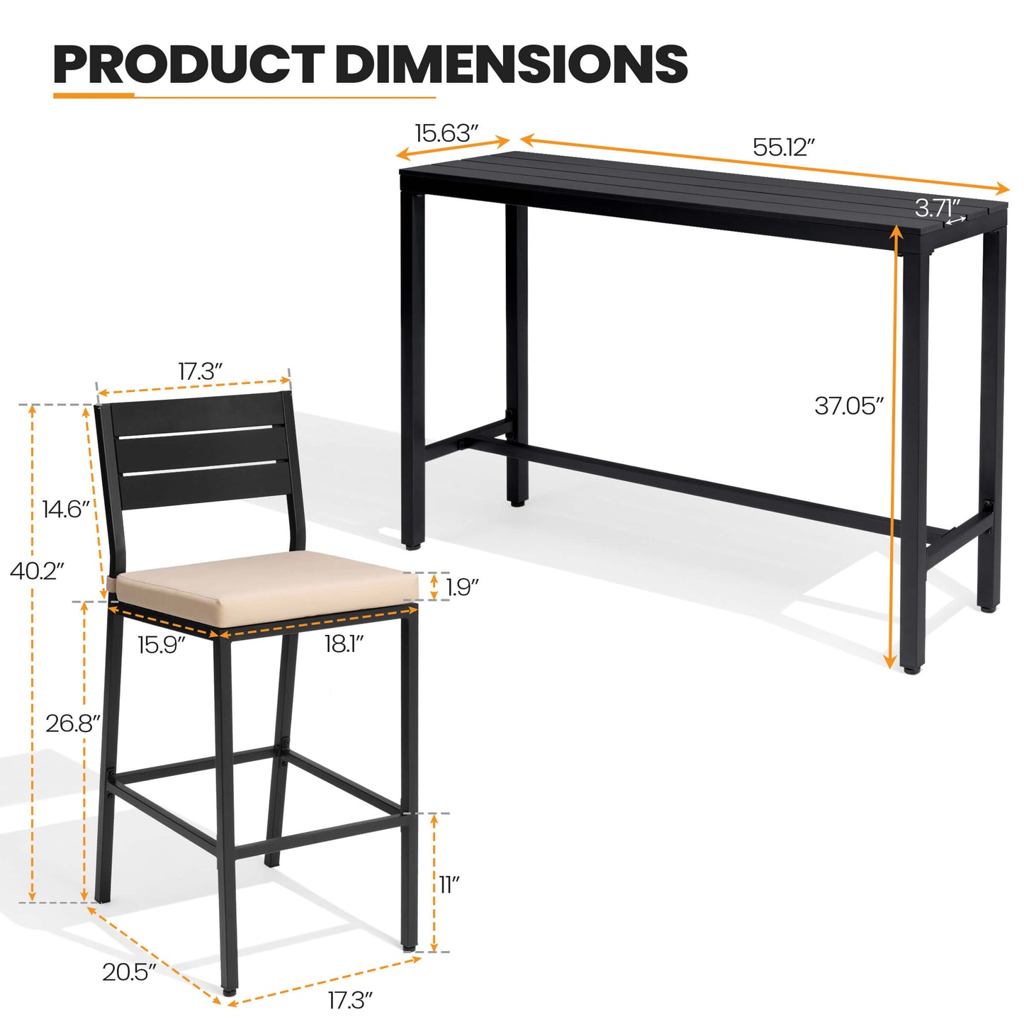 3-Piece Outdoor Bar Set with Wood-Plastic Table and Bar Chairs
