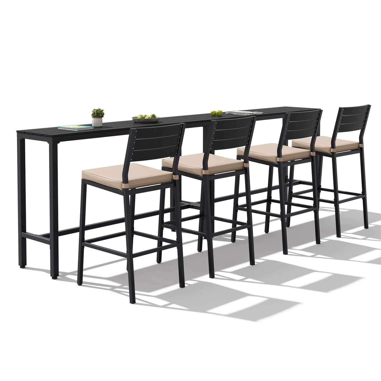 3-Piece Outdoor Bar Set with Wood-Plastic Table and Bar Chairs