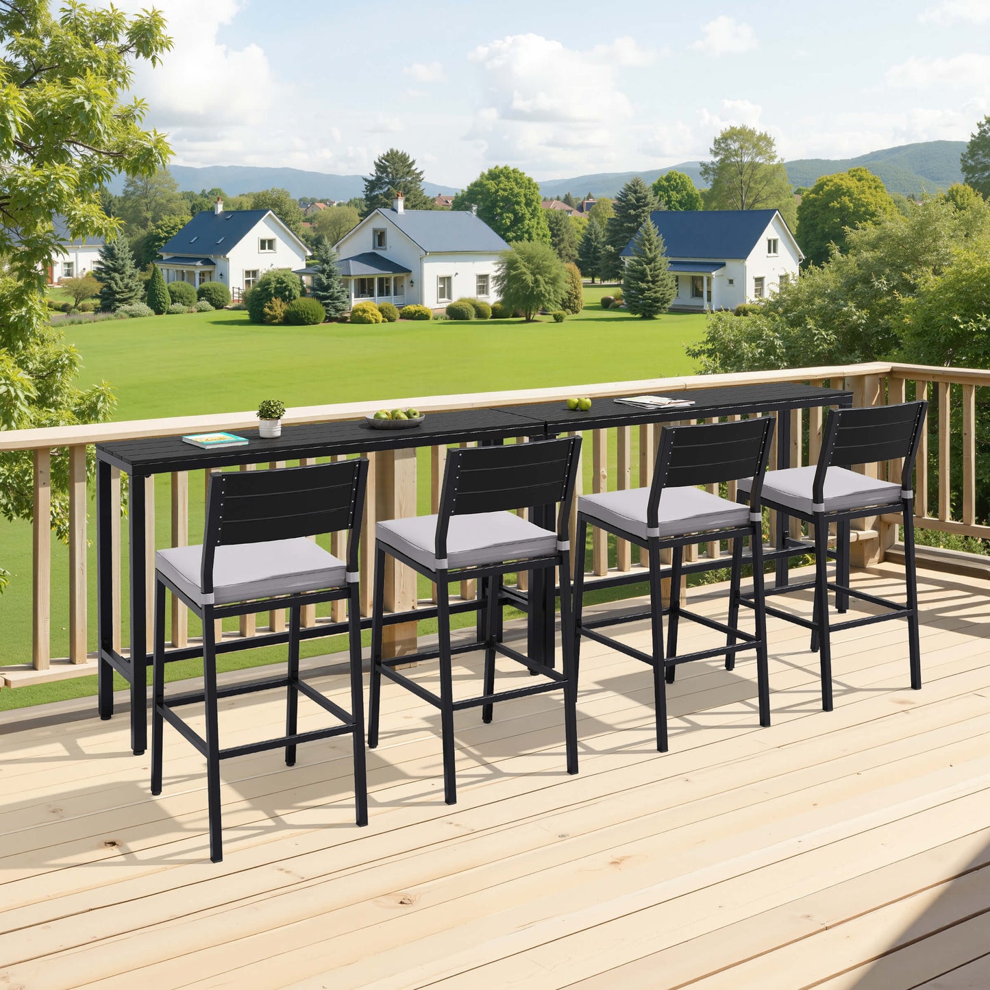 3-Piece Outdoor Bar Set with Wood-Plastic Table and Bar Chairs