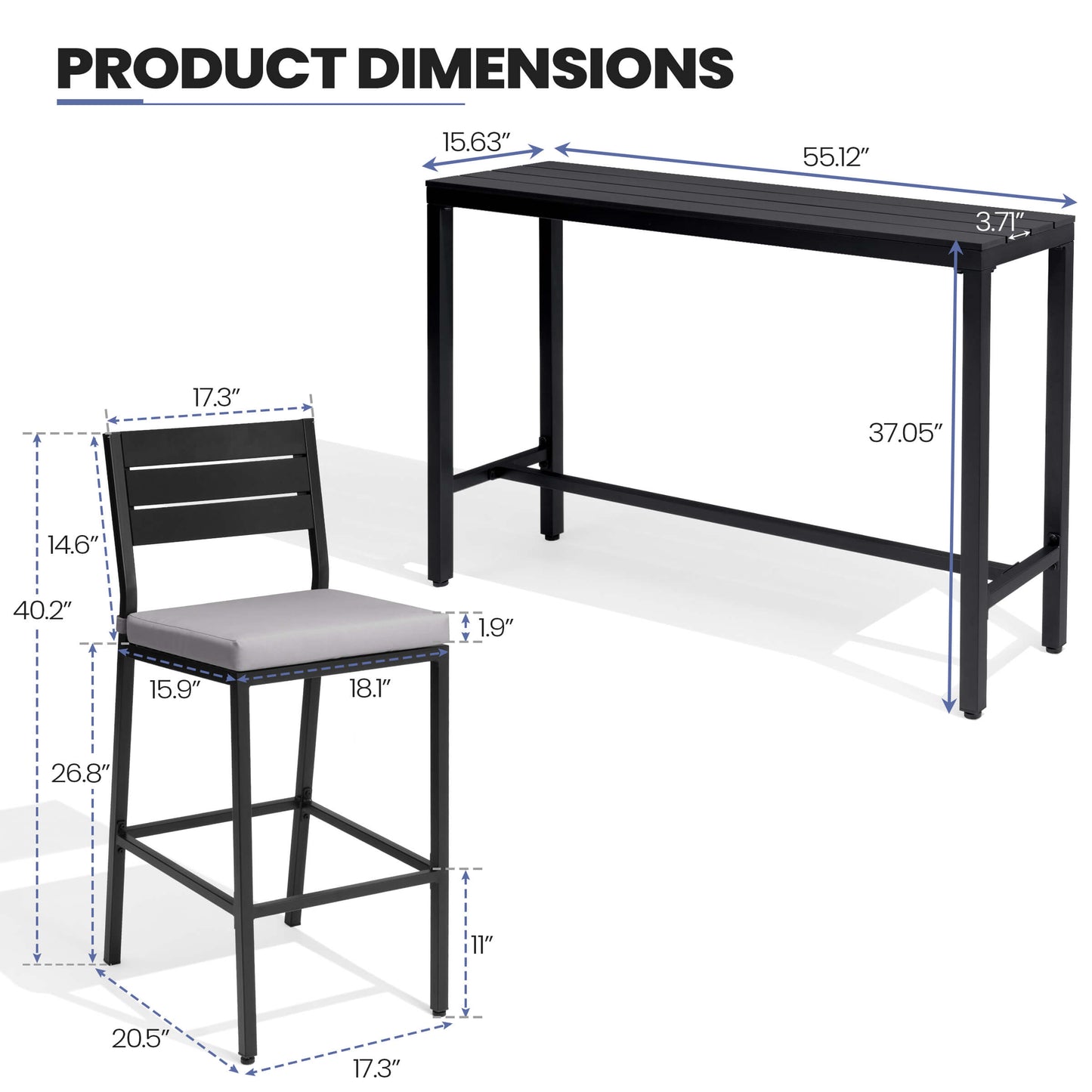 3-Piece Outdoor Bar Set with Wood-Plastic Table and Bar Chairs