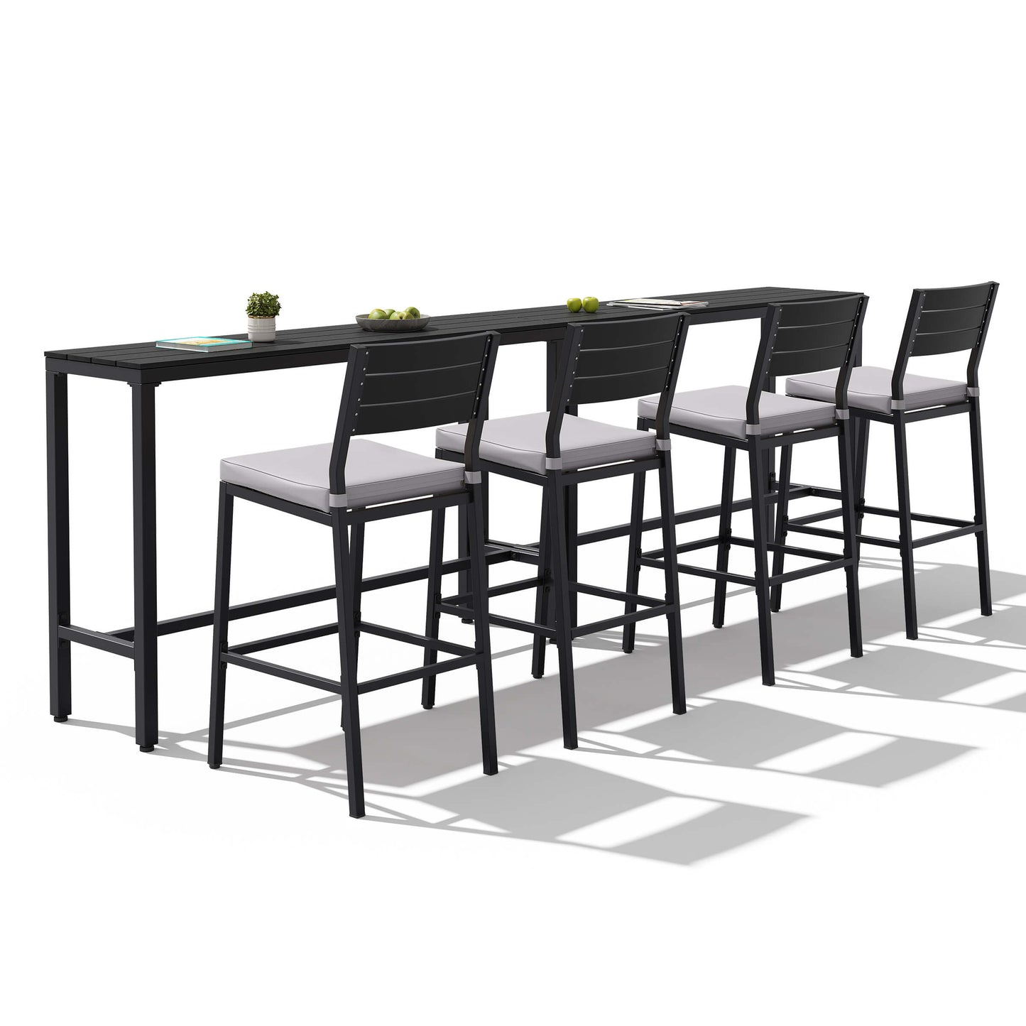 3-Piece Outdoor Bar Set with Wood-Plastic Table and Bar Chairs