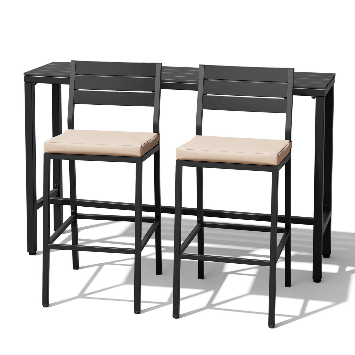 3-Piece Outdoor Bar Set with Wood-Plastic Table and Bar Chairs