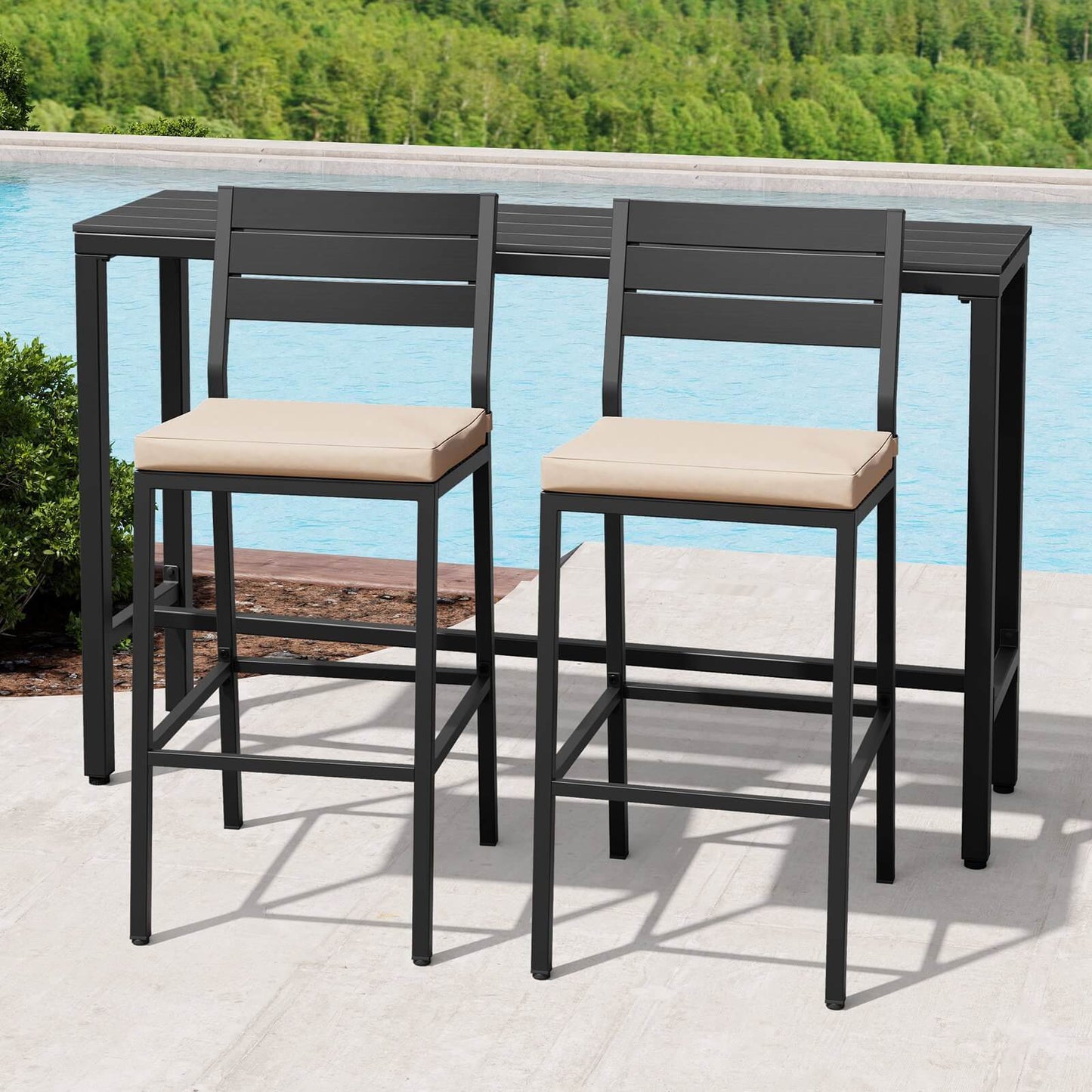 3-Piece Outdoor Bar Set with Wood-Plastic Table and Bar Chairs